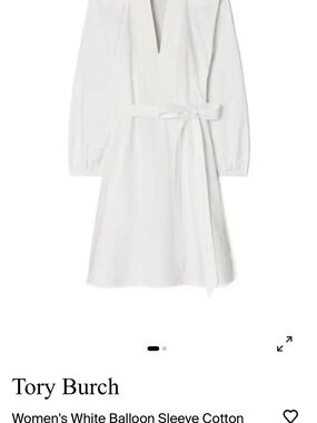 Tory Burch White V-Neck Tie-Waist Balloon Sleeve Dress